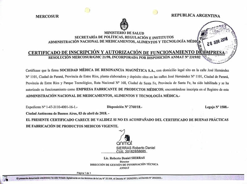 Certificado Inscripción